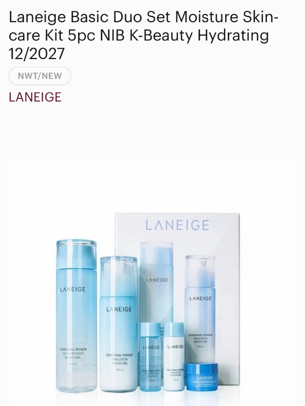 Laneige Basic Duo Set Moisture Skincare Kit 5pc NIB K-Beauty Hydrating 12/2027